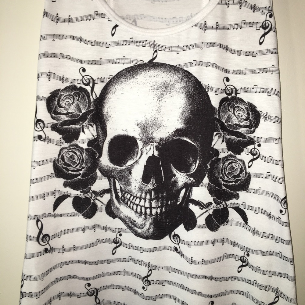 Skull tank top with music notes.